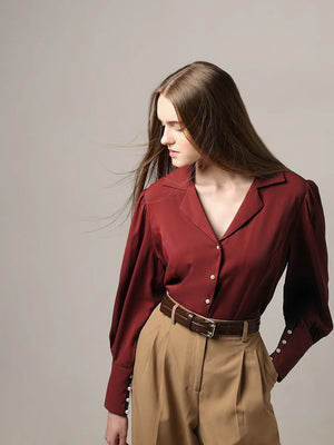 BRICK RED CUFFED SLEEVES SHIRT
