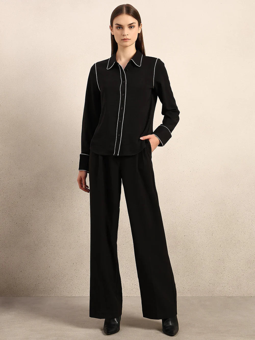 BLACK CONTRAST PIPPING SHIRT