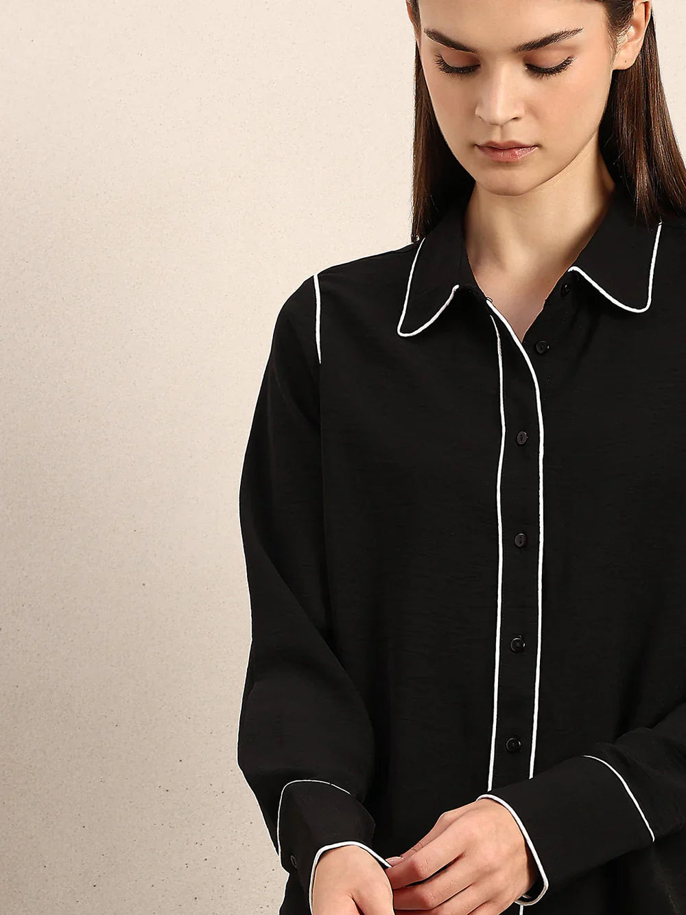 BLACK CONTRAST PIPPING SHIRT