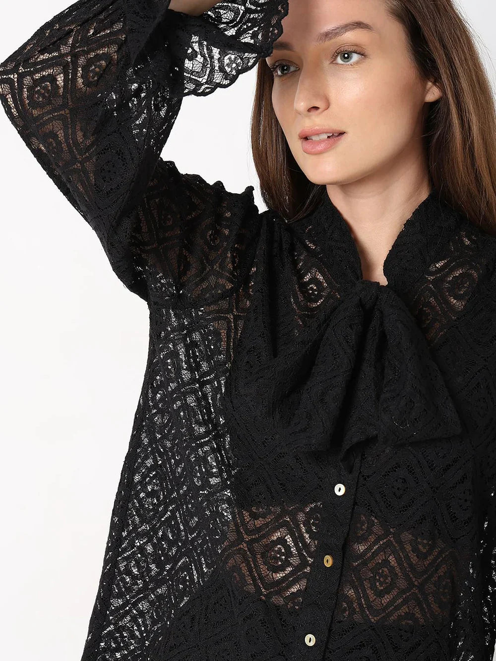 BLACK LACE TIE-UP SHIRT