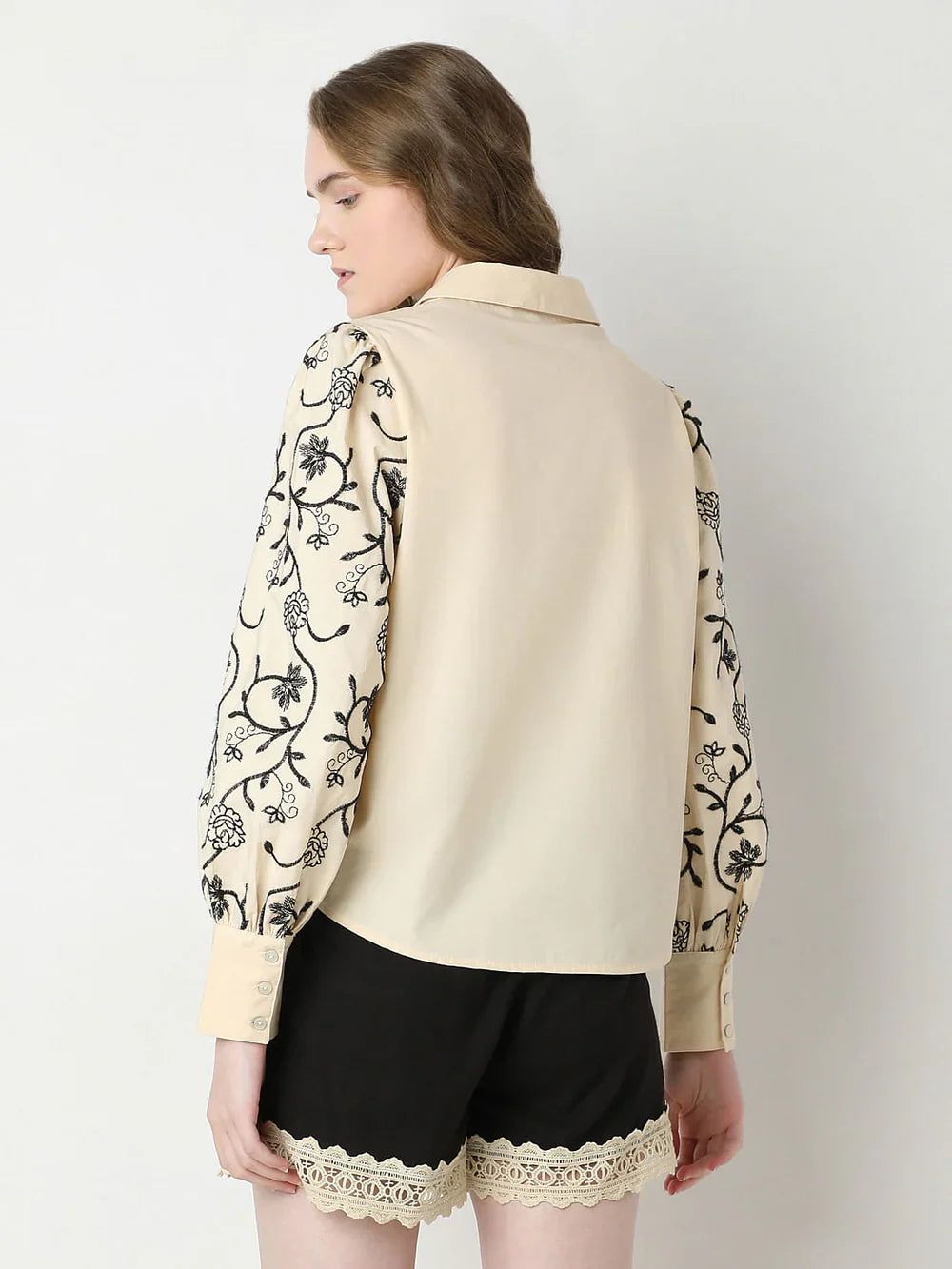 BEIGE EMBROIDERED PRINT SHIRT