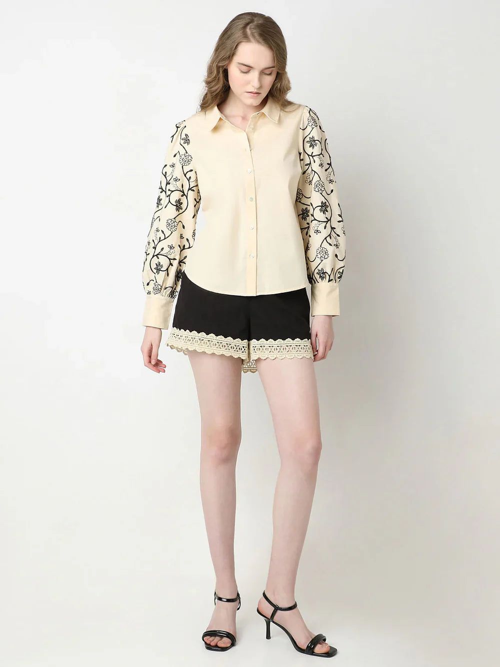 BEIGE EMBROIDERED PRINT SHIRT