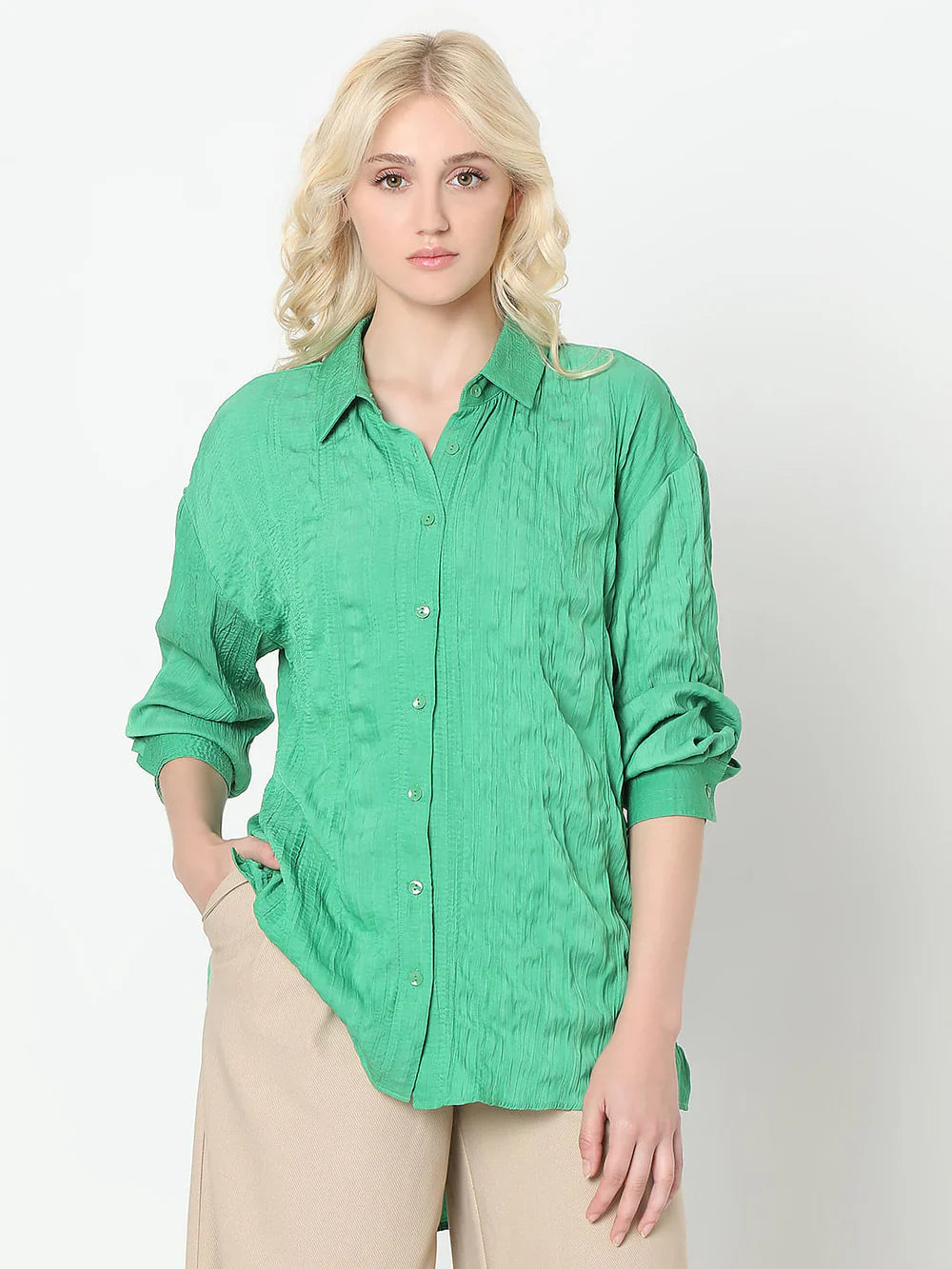 GREEN TEXTURED SHIRT