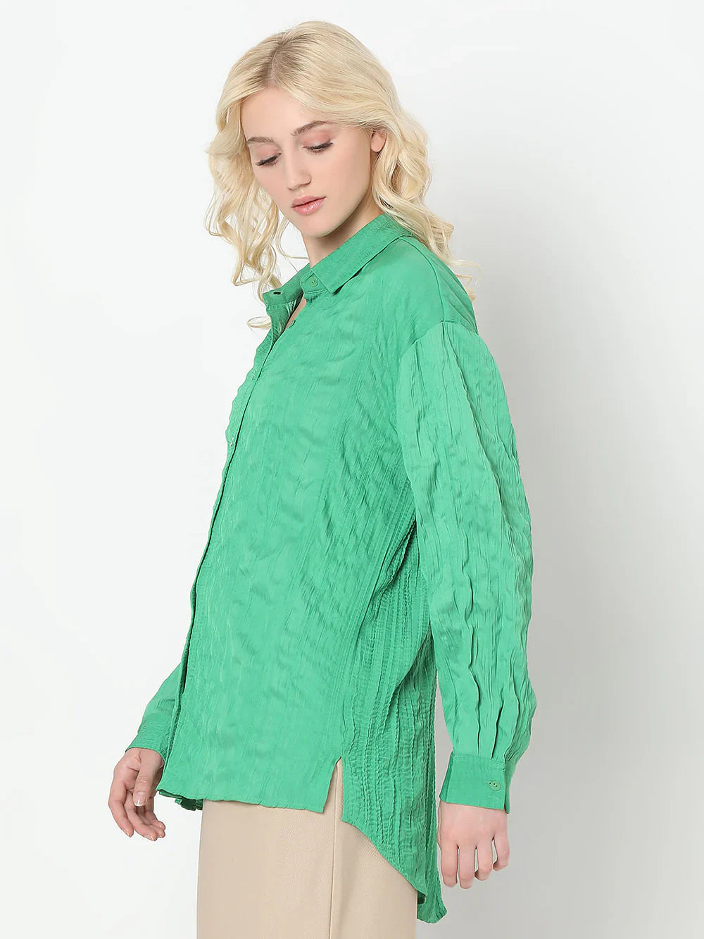 GREEN TEXTURED SHIRT