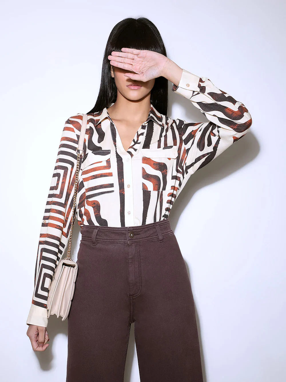 BROWN ABSTRACT PRINT SHIRT