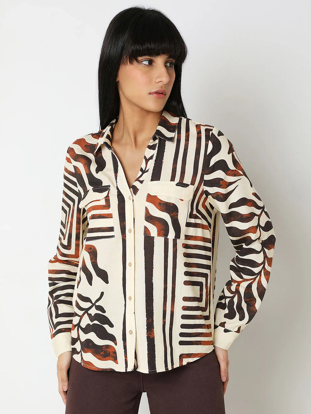 BROWN ABSTRACT PRINT SHIRT