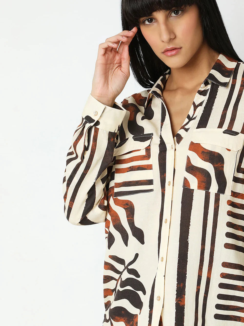 BROWN ABSTRACT PRINT SHIRT