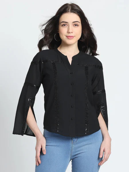 Black button down party shirt