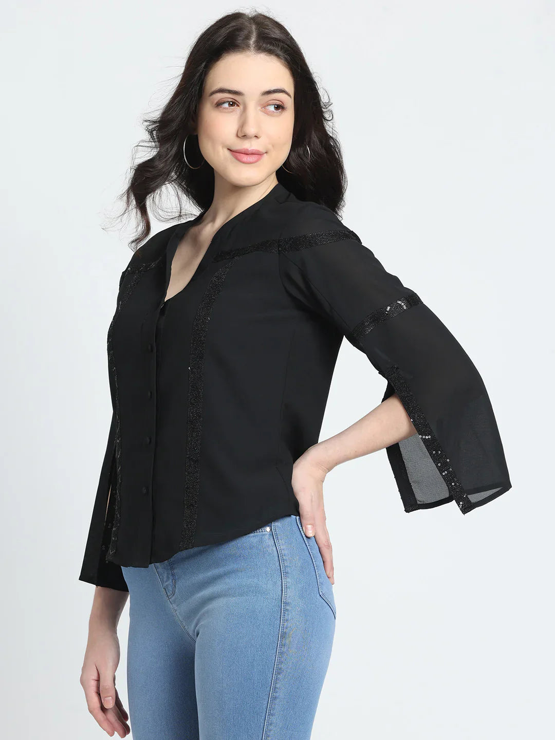 Black button down party shirt
