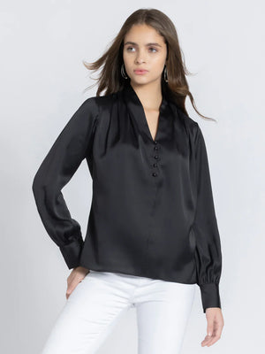 Black solid long cuffed sleeves casual top