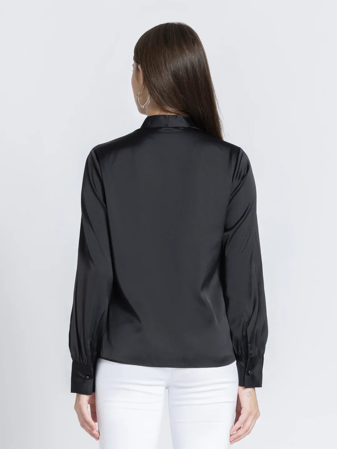 Black solid long cuffed sleeves casual top