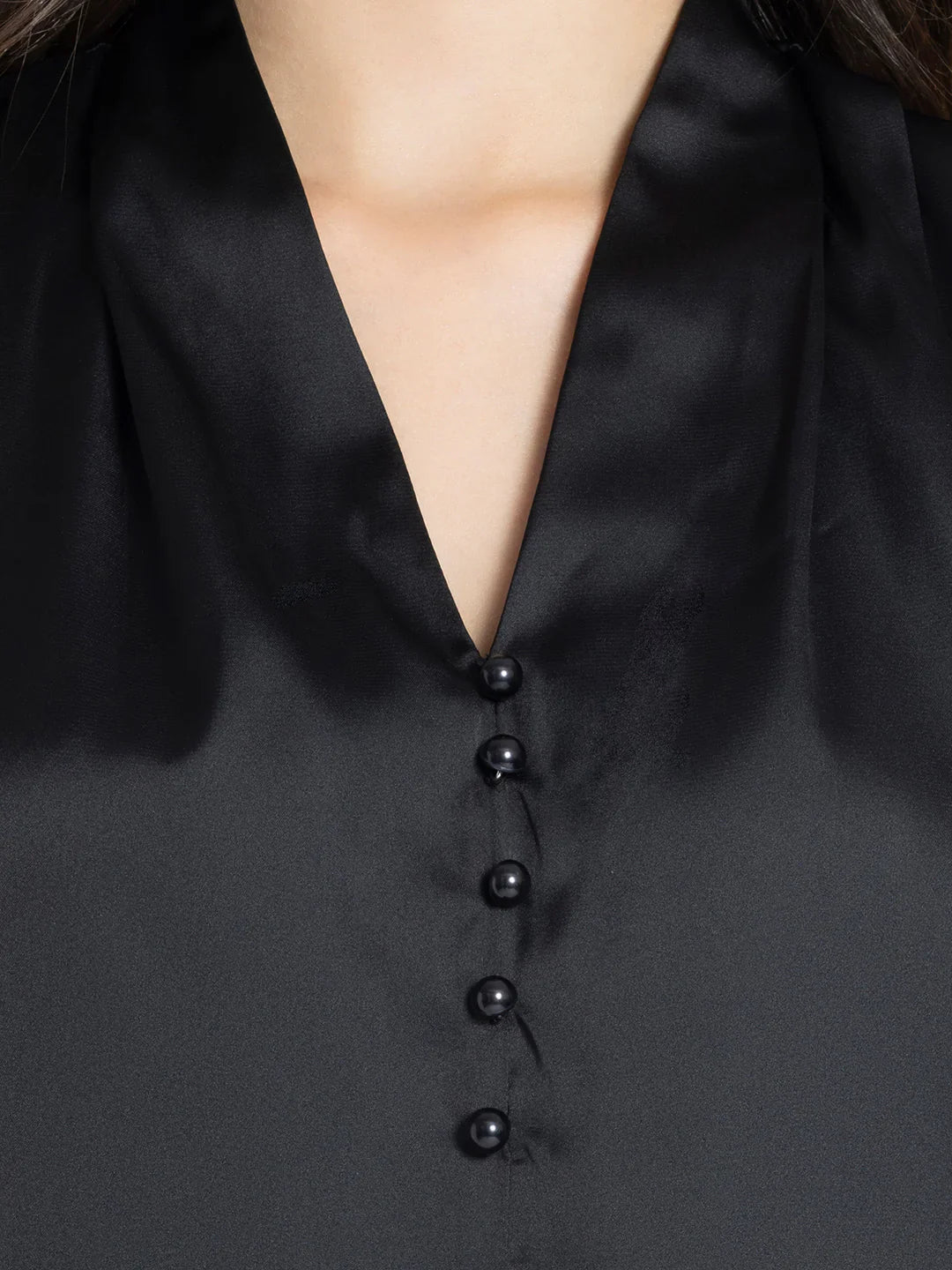Black solid long cuffed sleeves casual top
