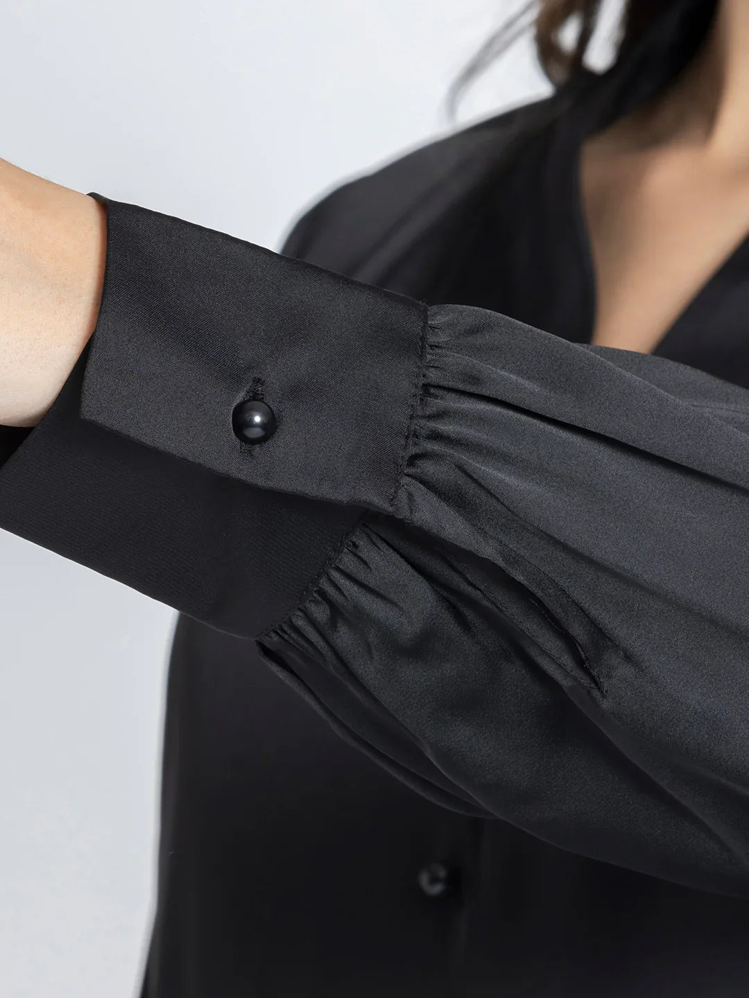 Black solid long cuffed sleeves casual top