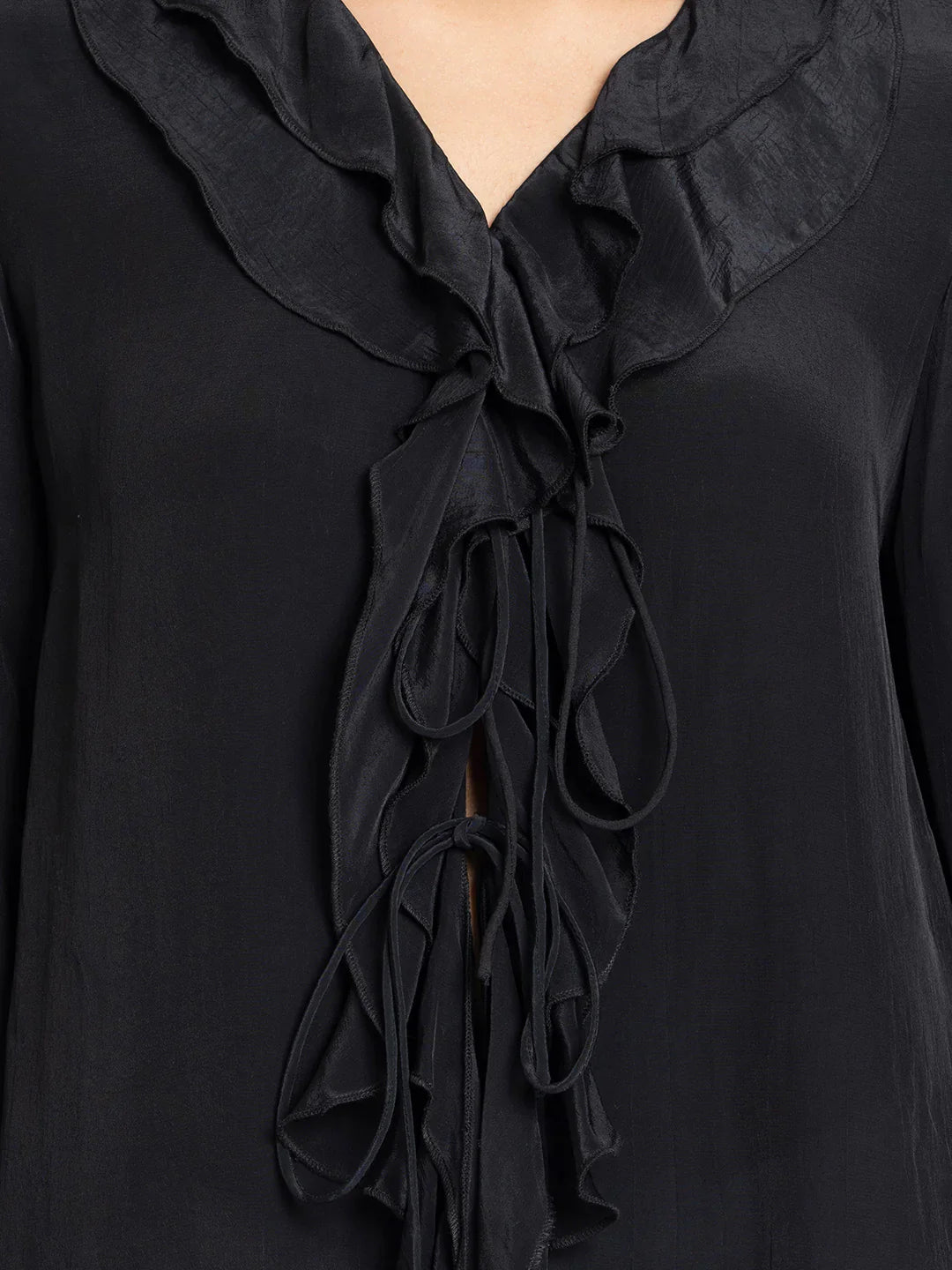 Black v-neck full sleeves ruffled top