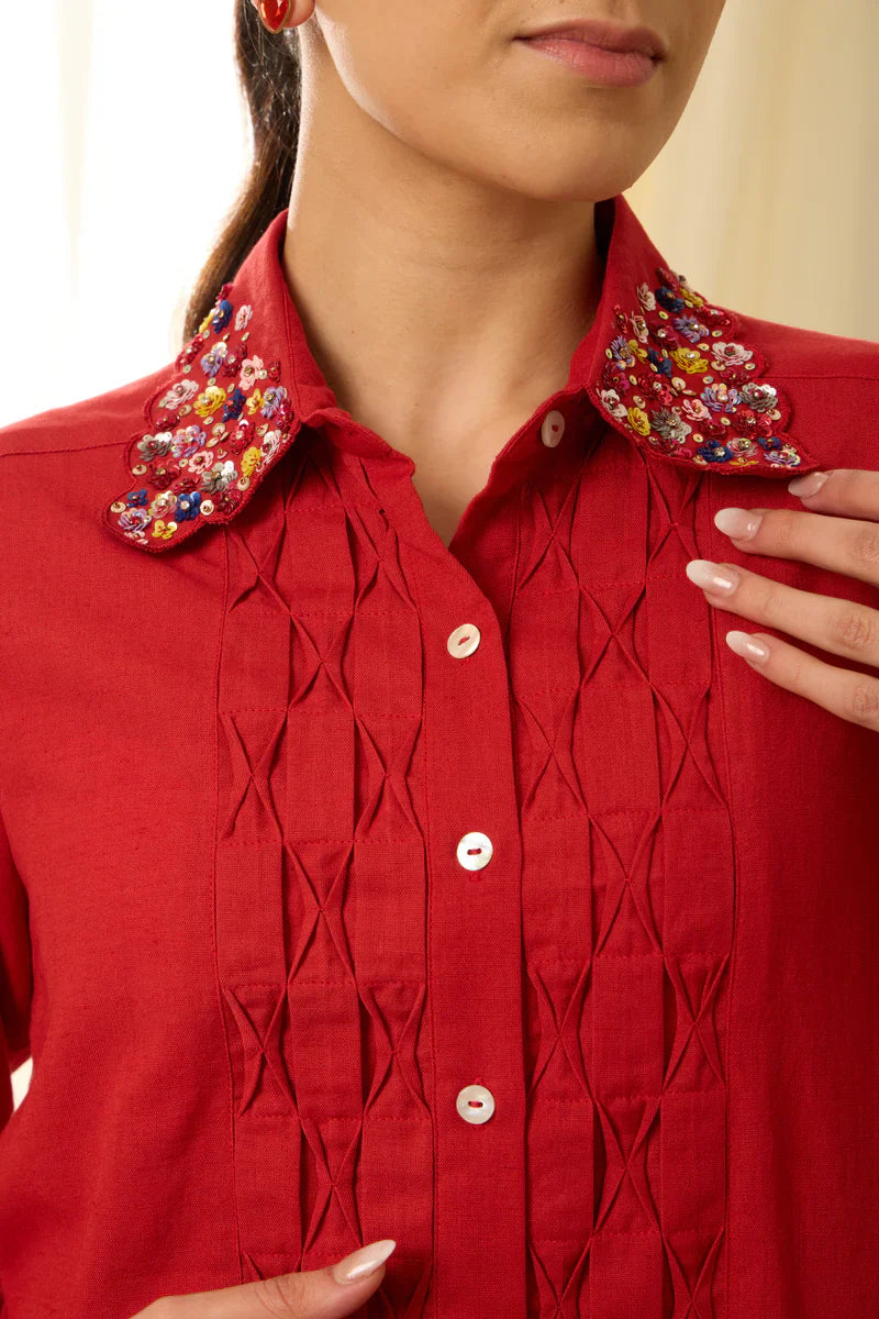 CHINTZ SEQUINED LINEN SHIRT