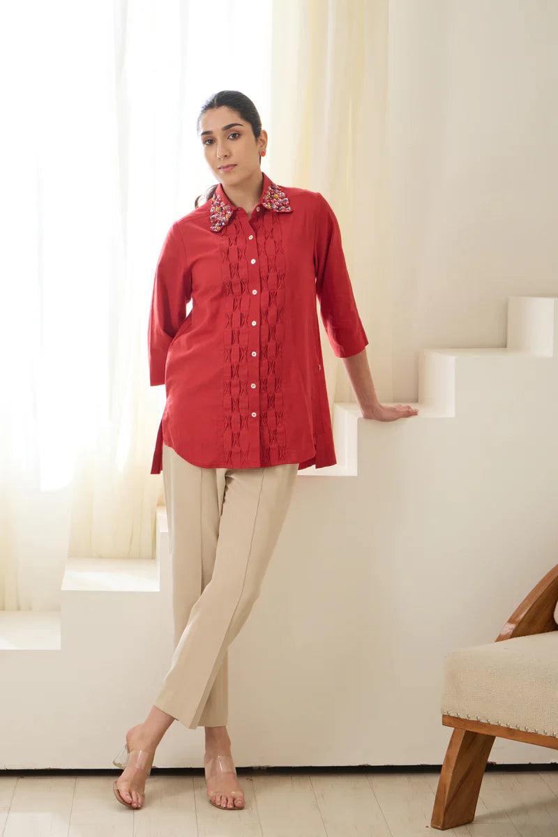 CHINTZ SEQUINED LINEN SHIRT