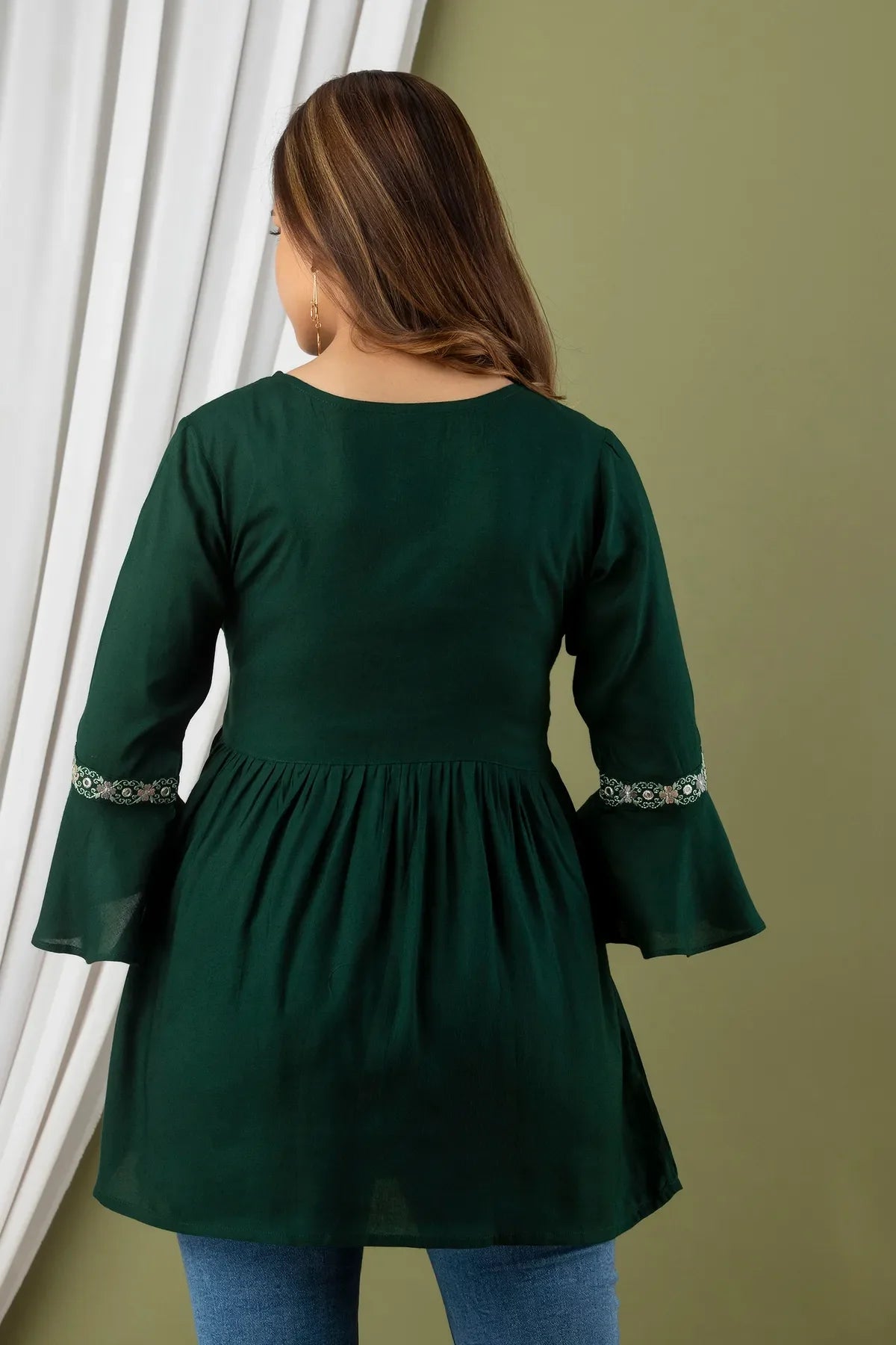 Green Rayon & Regular Fit Tops & Tunics For Women