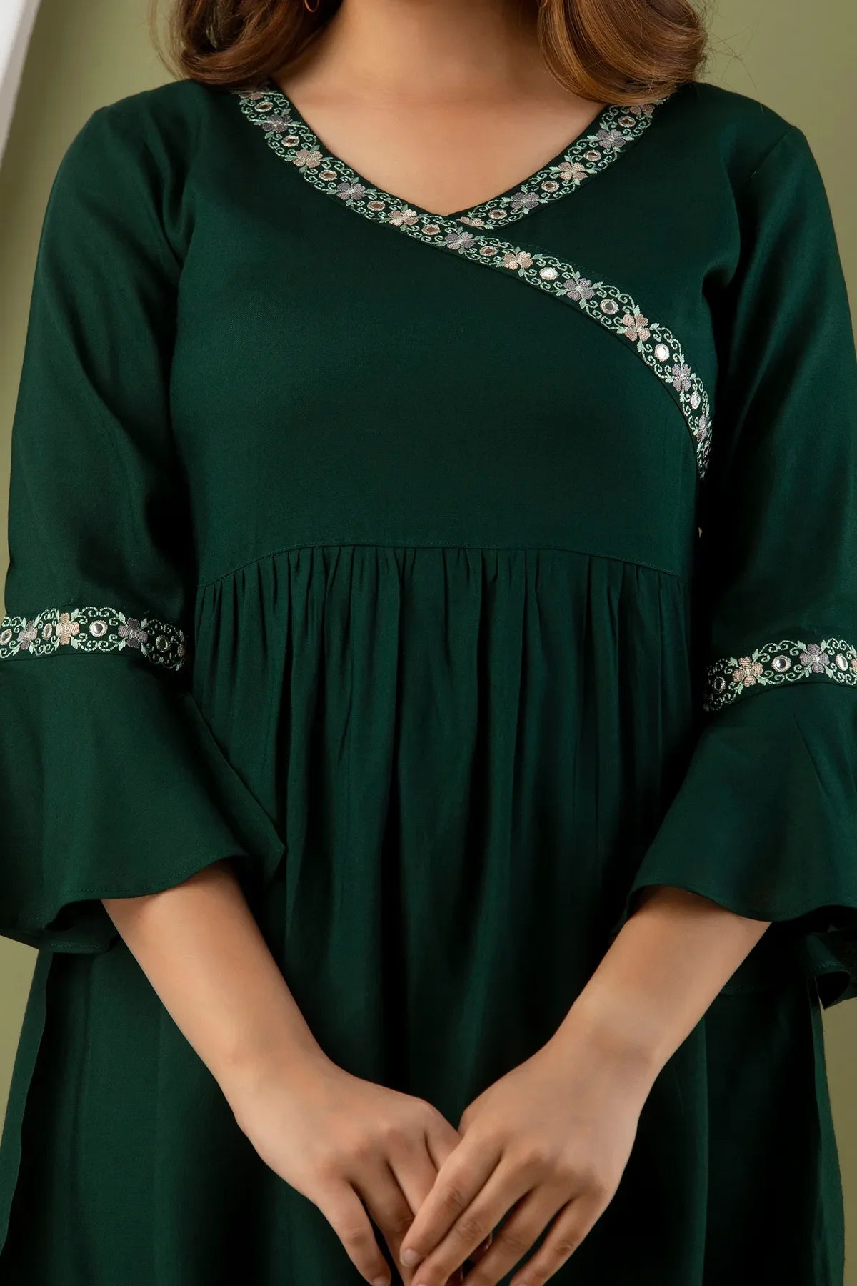 Green Rayon & Regular Fit Tops & Tunics For Women