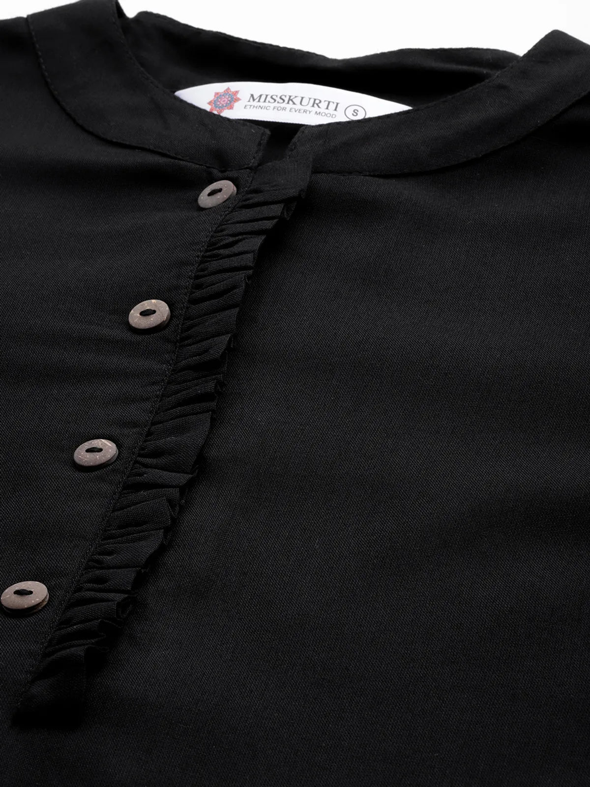 Black Rayon Collar Regular Fit Tops & Tunics For Women