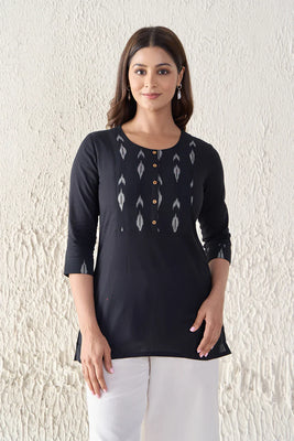 Black Ikkat Printed Cotton Tunic