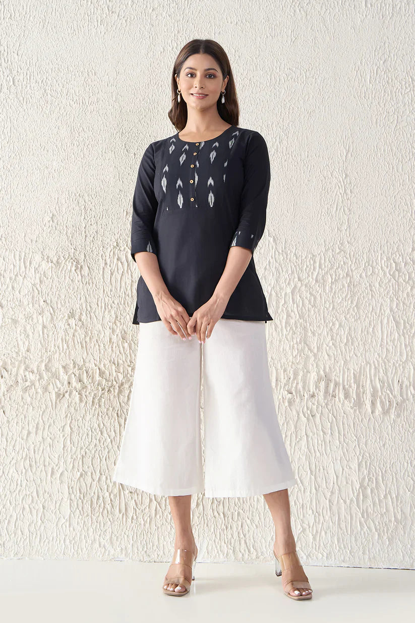 Black Ikkat Printed Cotton Tunic