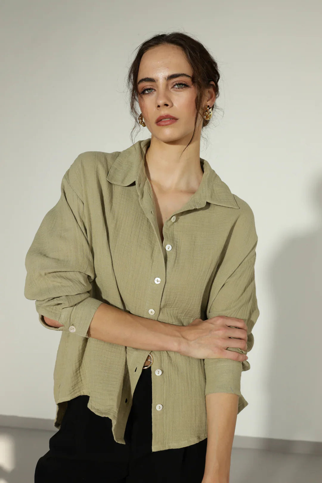 Christina Over Sized Gauze Shirt - Ecru