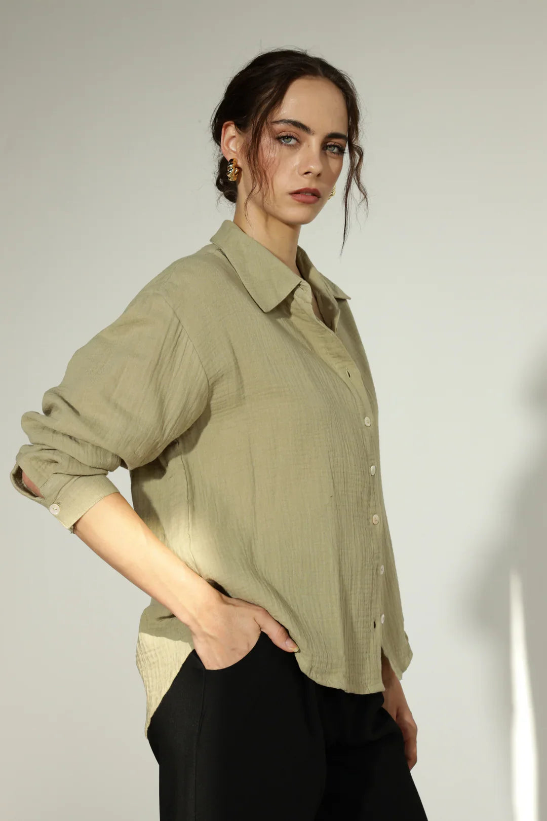Christina Over Sized Gauze Shirt - Ecru