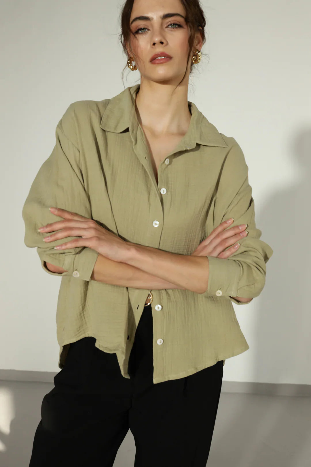 Christina Over Sized Gauze Shirt - Ecru