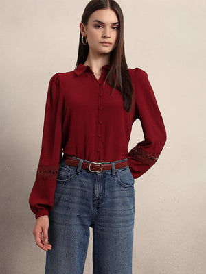 DARK RED LACE DETAIL SHIRT