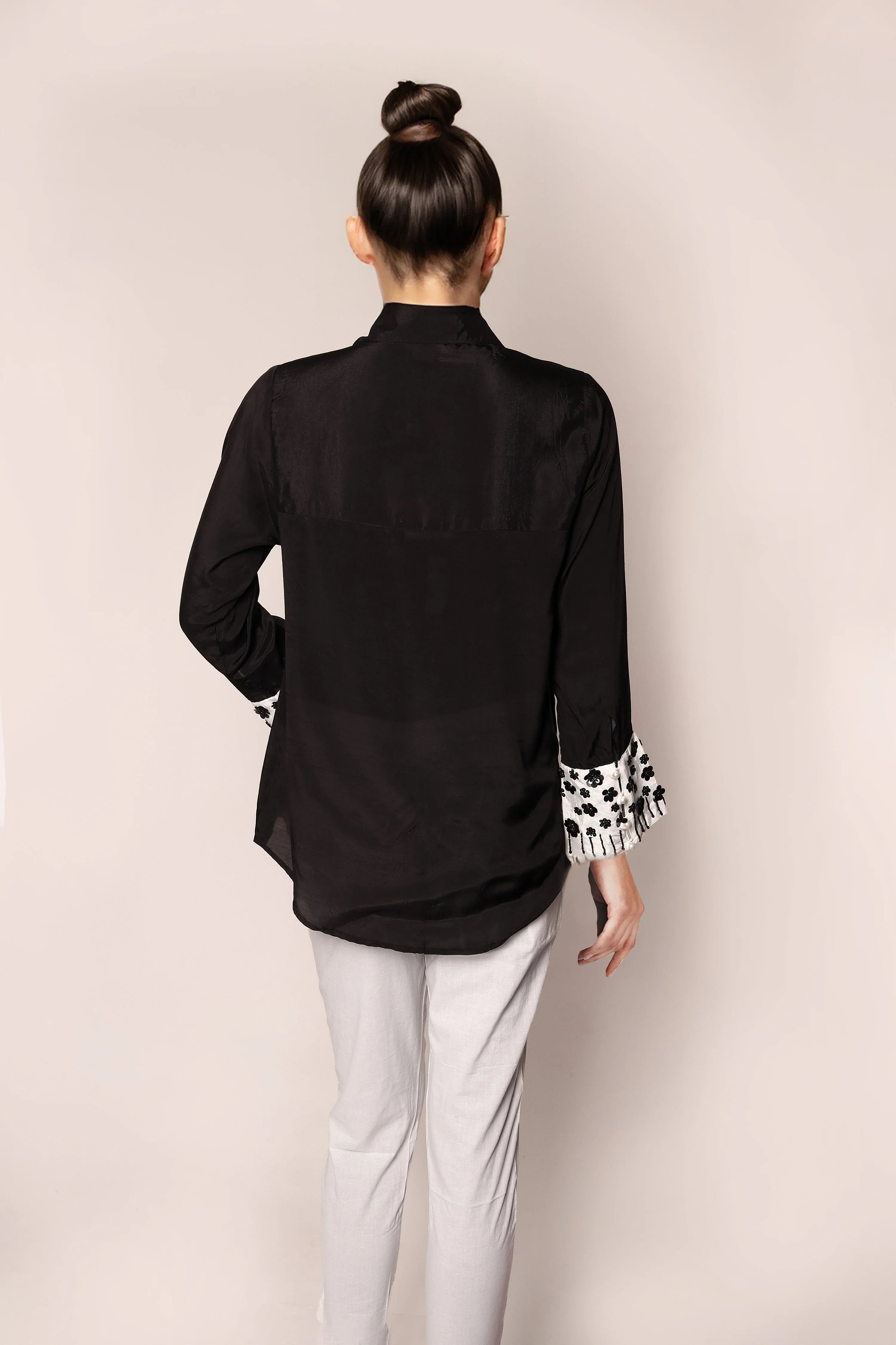 Black Embellished Sequence Shirt