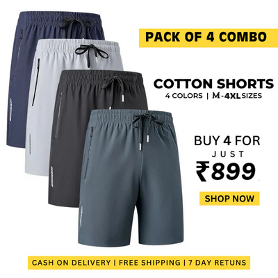 Combo of 4 Men's Stretchable Cotton Shorts